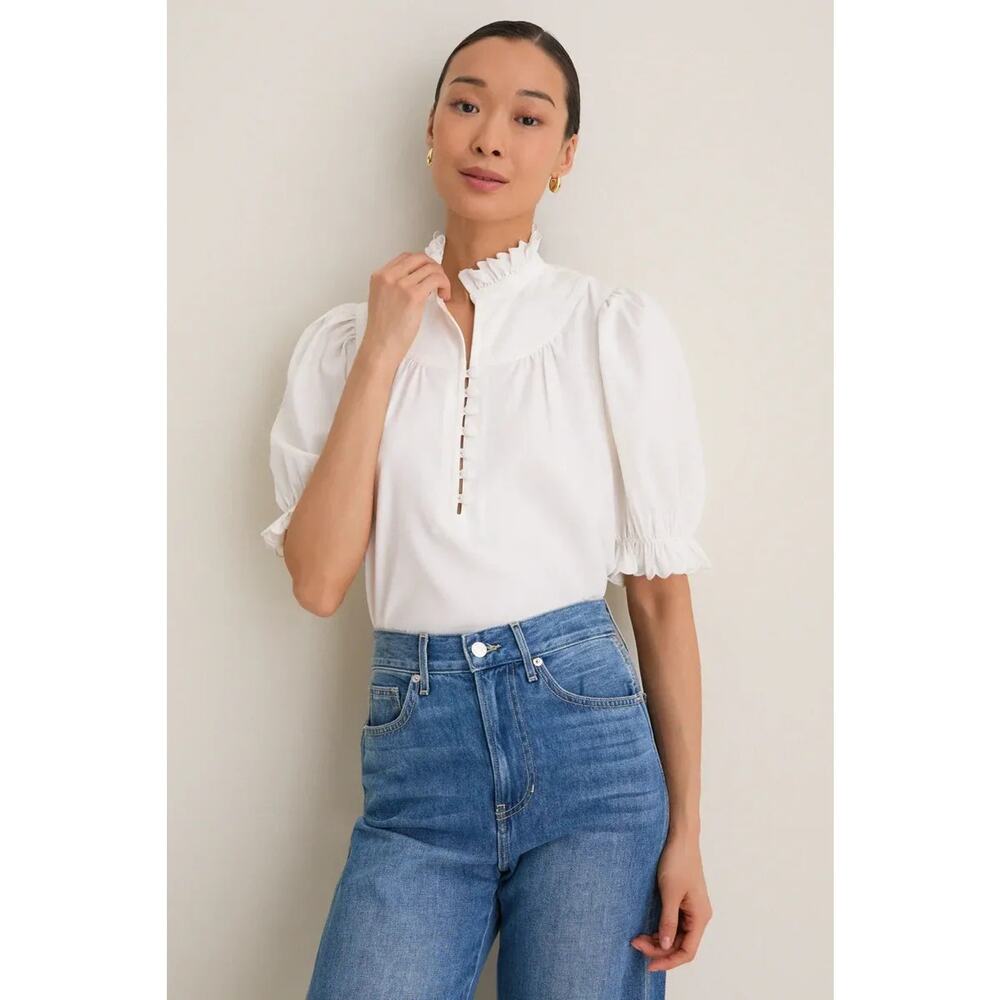 Tuckernuck Pomander Place Blouse Size XS White Selena Ruffle High Neck Top New